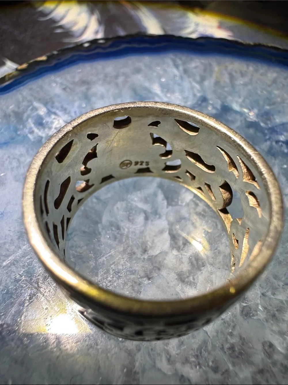 Sterling Silver Filigree Wide Band Ring in Antique Silver